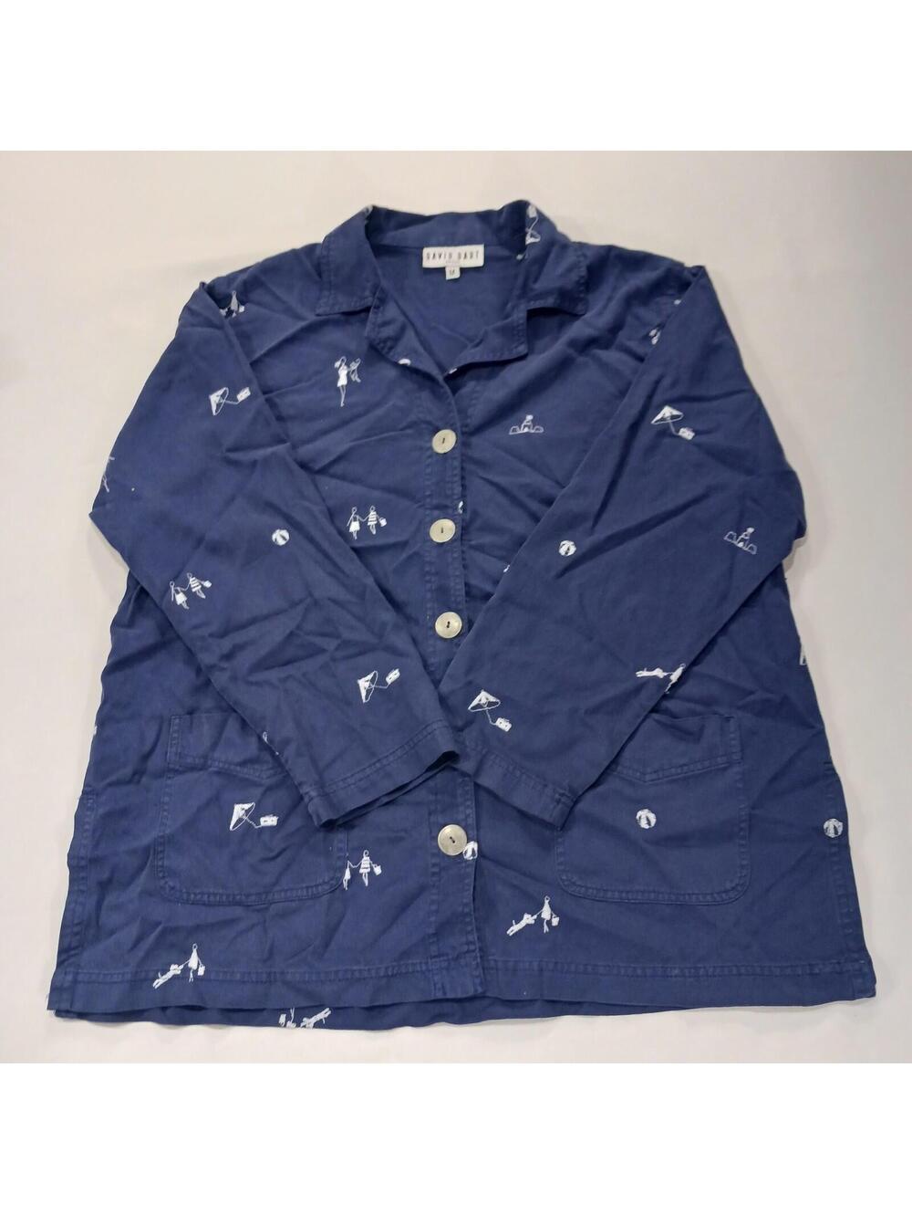 Vintage David Dart Sport N6B609 Women's Medium Blue Front Button Jacket Blouse
